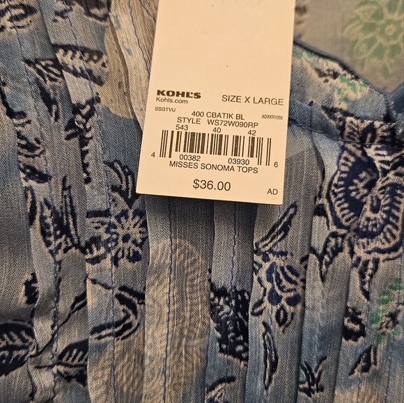 Sonoma pintuck sleeveless polyester blouse. Women's size XL. New with tags. - Picture 4 of 5